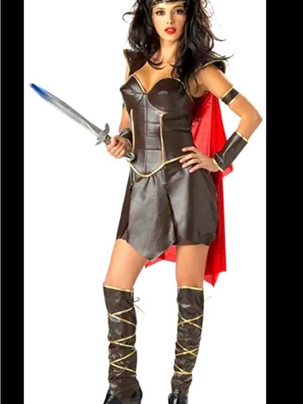Warrior Queen Costume Adult Medium Black Red Gold Faux Leather Cape Medieval